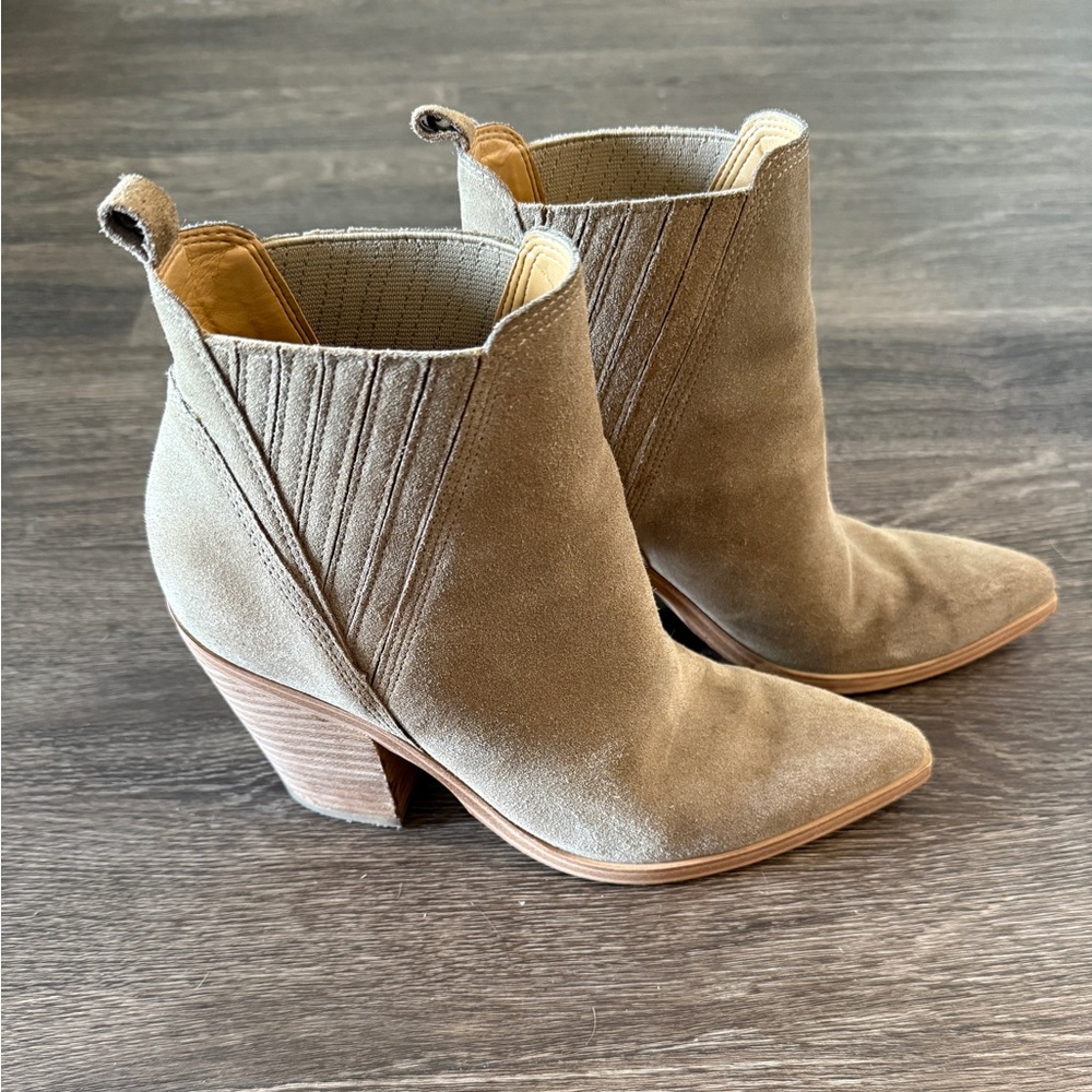 Marc Fisher Taupe Suede Block Heel Ankle Booties